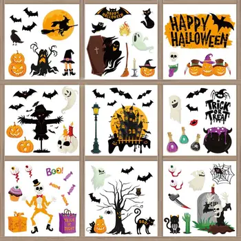 

6 Sheets Halloween Window Clings High Quality Window Stickers Window Posters Window Decals for Banquet Halloween Haunt House