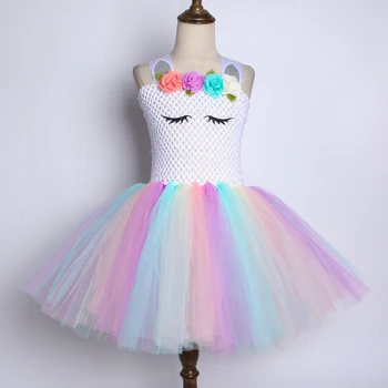 

Lovely Fluffy Girl Tutu Dress Children Birthday Party Princess Unicorn Dress New Gorgeous Backless Wedding Costume Kid Christmas
