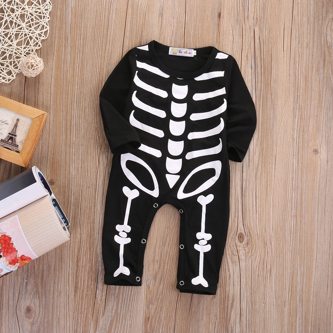 Halloween Baby Rompers Long Sleeve Jumpsuit Skull Novelty Newborn Infant Toddler Boys Girls Costume Outfits Clothing 0-24M