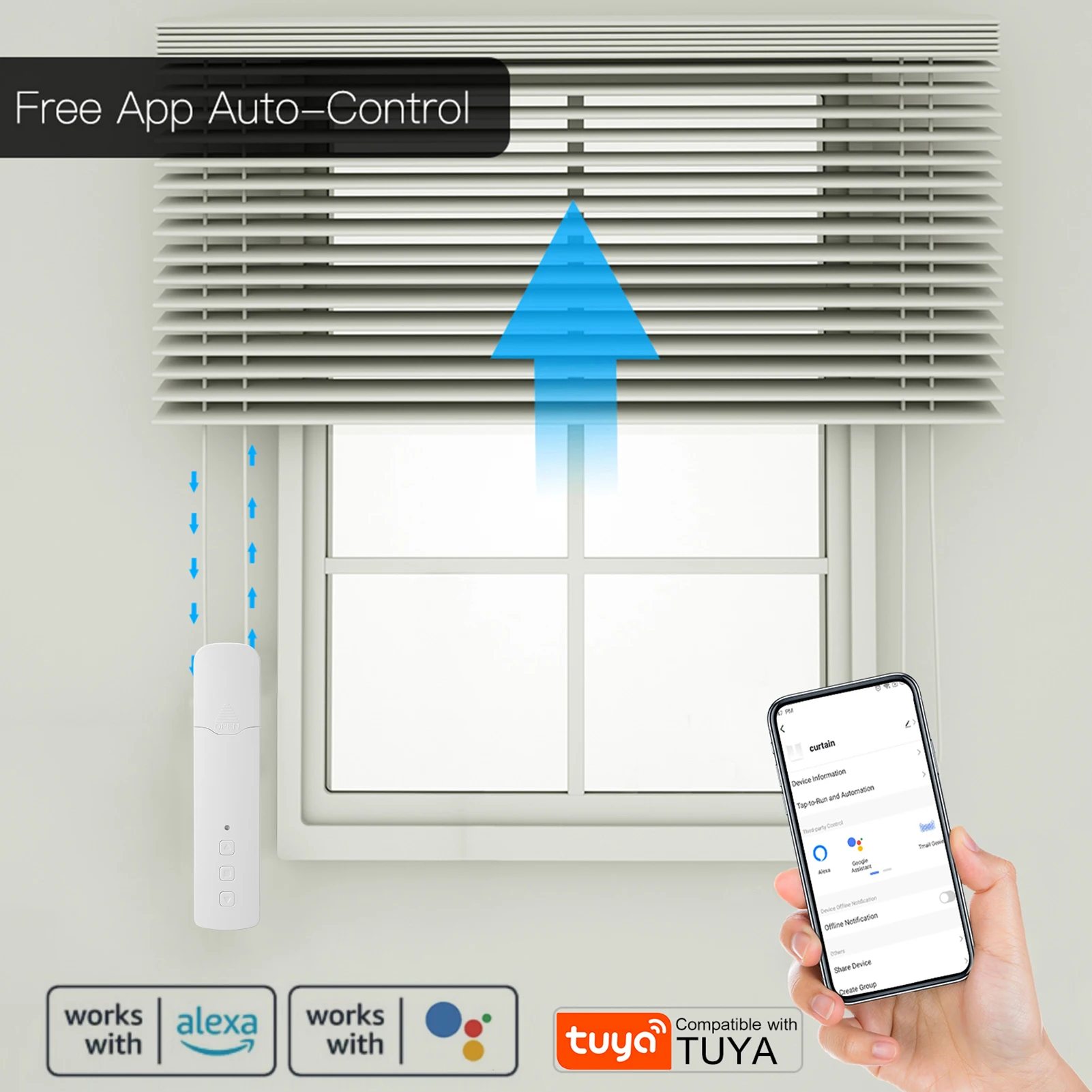  Quoya Motor eléctrico inteligente de persianas de cadena,  controlador de persiana enrollable WiFi, compatible con control de voz Alexa  Google Home, aplicación Tuya Smart Life (MC11 motor + puerta de 