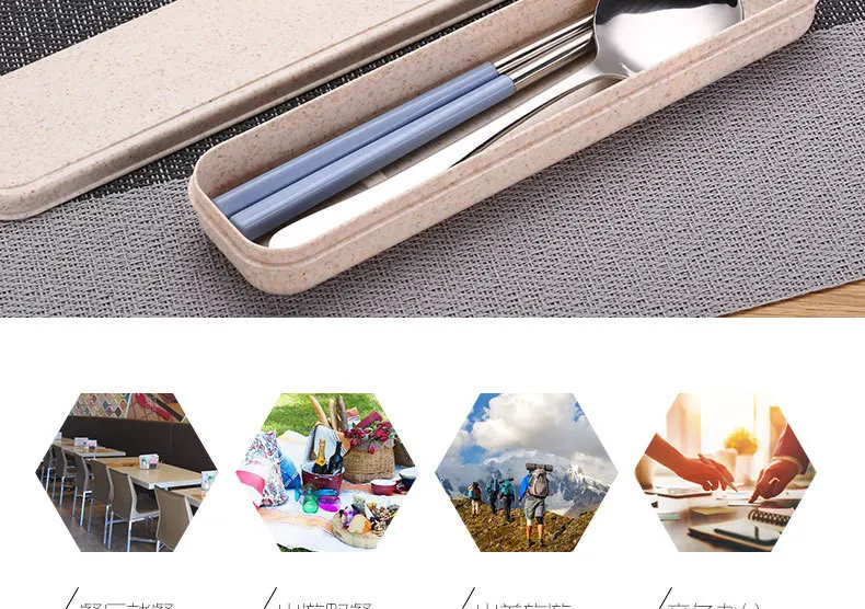 Manufacturers Direct Selling Portable Tableware Outdoor Tableware Spoon Chopsticks Set Stainless Steel Students Tableware Two-Pi