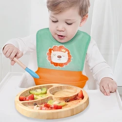 Assiette d'entraînement en bambou pour bébé, ensemble de bols d'alimentation, aspiration en Silicone, cuillère d'entraînement, fourchette, vaisselle 