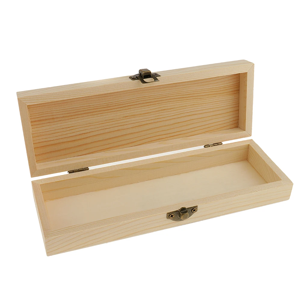 Natural Unfinished Wood Storage Box Pencil Case For Kids Toys DIY Crafts Art