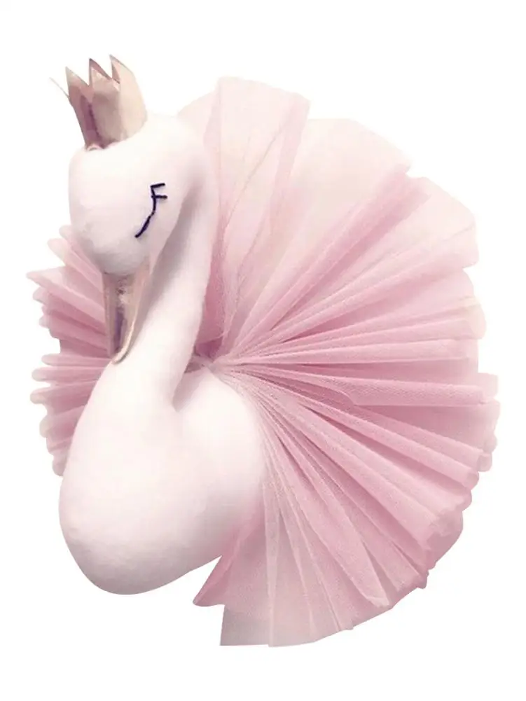 Soft Golden Crown Swan Wall Hanging Decoration Doll Swan Stuffed Toys Animal Head Wall Decor Kid Room Kids Birthday Gift