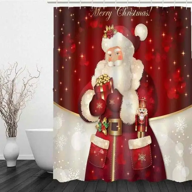 02 Curtains Merry Christmas набор для ванной Снеговик Дед Мороз Санта колокольчик лося узор водонепроницаемый Душ шторы Туалет крышка коврик нескользящий ковер - Цвет: 02 Curtains