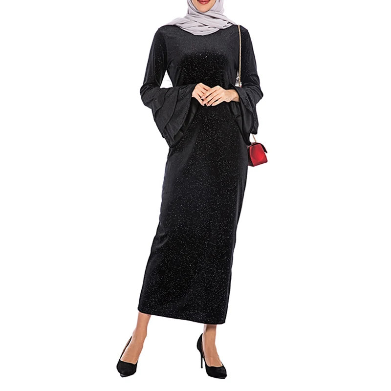 black dress Плюс размер блесток Бархат абайя турецкие платья хиджаб мусульманский с длинным рукавом платье ислам одежда абайя s женский Восточный халат Caftan Дубай - Цвет: black dress