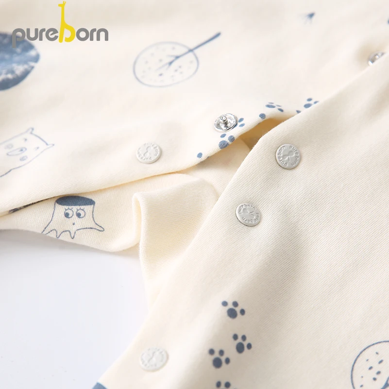 Pureborn Newborn Unisex Baby Jumpsuit Cartoon Bear Cotton Baby Girl Rompers Spring Autumn Clothes Sleep and Play for Baby Boy