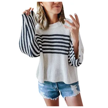 

Women's sweater свитер женский Pullover кардиган Casual Striped Long Sleeve Round neck free shipping #3