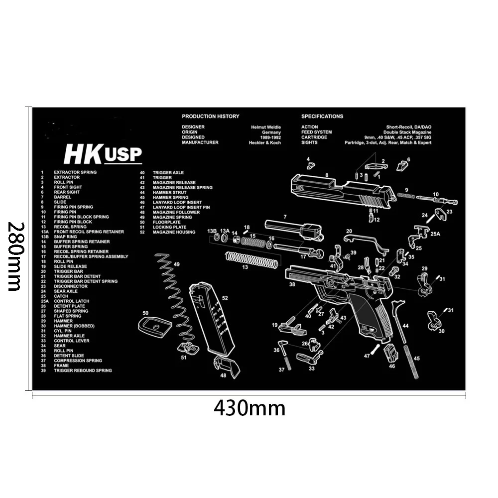 AR15 AK47 резиновый коврик для чистки ружья с деталями схема инструкции оружейники скамейка коврик для мыши Glock 1911 Beretta 92 HK USP - Цвет: HK USP