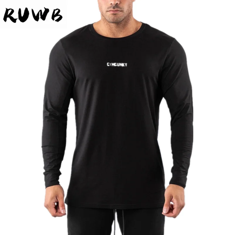 

Autumn Gym T Shirt For Men Long Sleeve Letters Oversized T Shirt Spring Men Sporting Clothing Breathable Camisetas Hombre