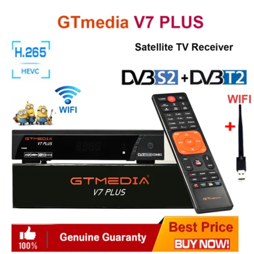 GTMEDIA V7 PLUS телеприставка с бесплатной Cccam Clines 1 год Испания Европа DVB-T2/S2 рецептор H.265 AC3 AC3+ спутниковый ресивер