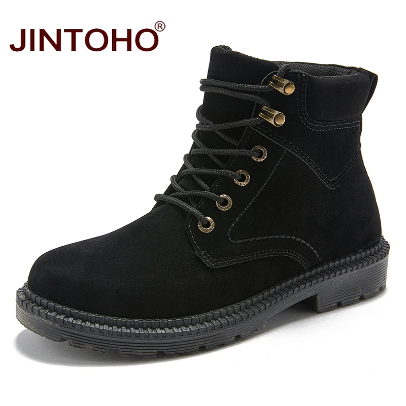 JINTOHO/недорогие мужские зимние ботинки; модные мужские Ботильоны; Брендовые мужские кожаные ботинки; Рабочая и безопасная обувь; Повседневная зимняя обувь - Цвет: black