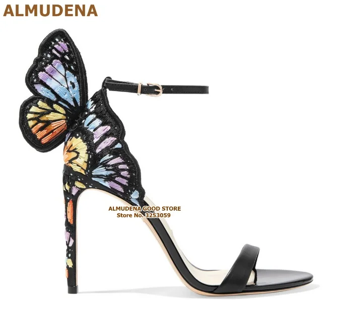 ALMUDENA/разноцветные сандалии с вышивкой, 3D сандалии с бабочкой, туфли на шпильках, туфли в стиле пэчворк, роскошные свадебные туфли-лодочки - Цвет: as picture