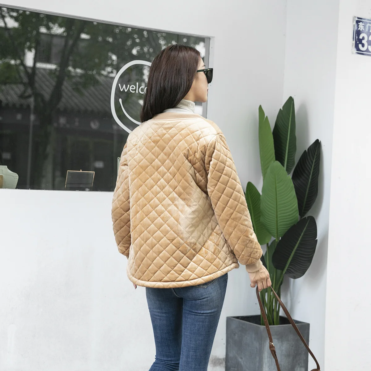 New Korean Cotton-padded Clothes Women's Loose And Plus-sized Gold Velvet Cotton Coat Warm Short Rhombus Thin Coat