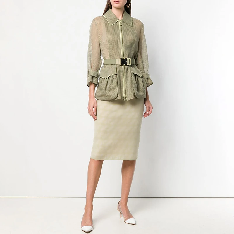 remarkable  TWOTWINSTYLE Streetwear Plus Size Long Sleeve Belt Waisted Army Green Large Pocket Coats And Jacket