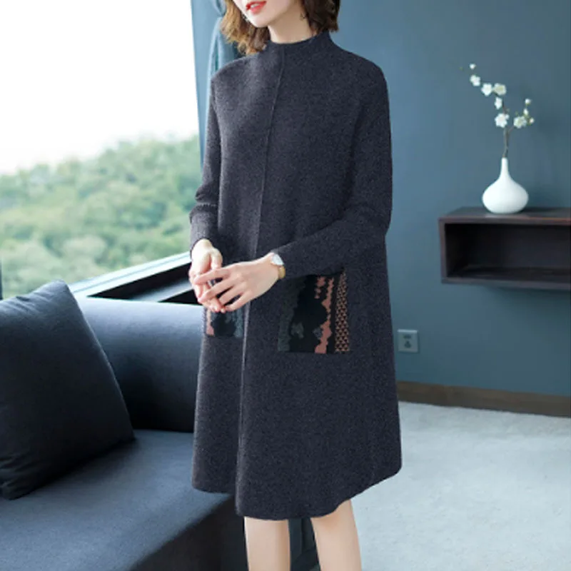 

Large Size Winter Overcoat Underwear Europe And America WOMEN'S Dress Elegant And rong qun Winter Women's Loose-Fit Dress