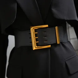 Fashion Square Metal Buckle Pin Belt For Women Wide Elastic Stretch Waist Strap Ladies Dress Corset Waistband Clothes Accessory