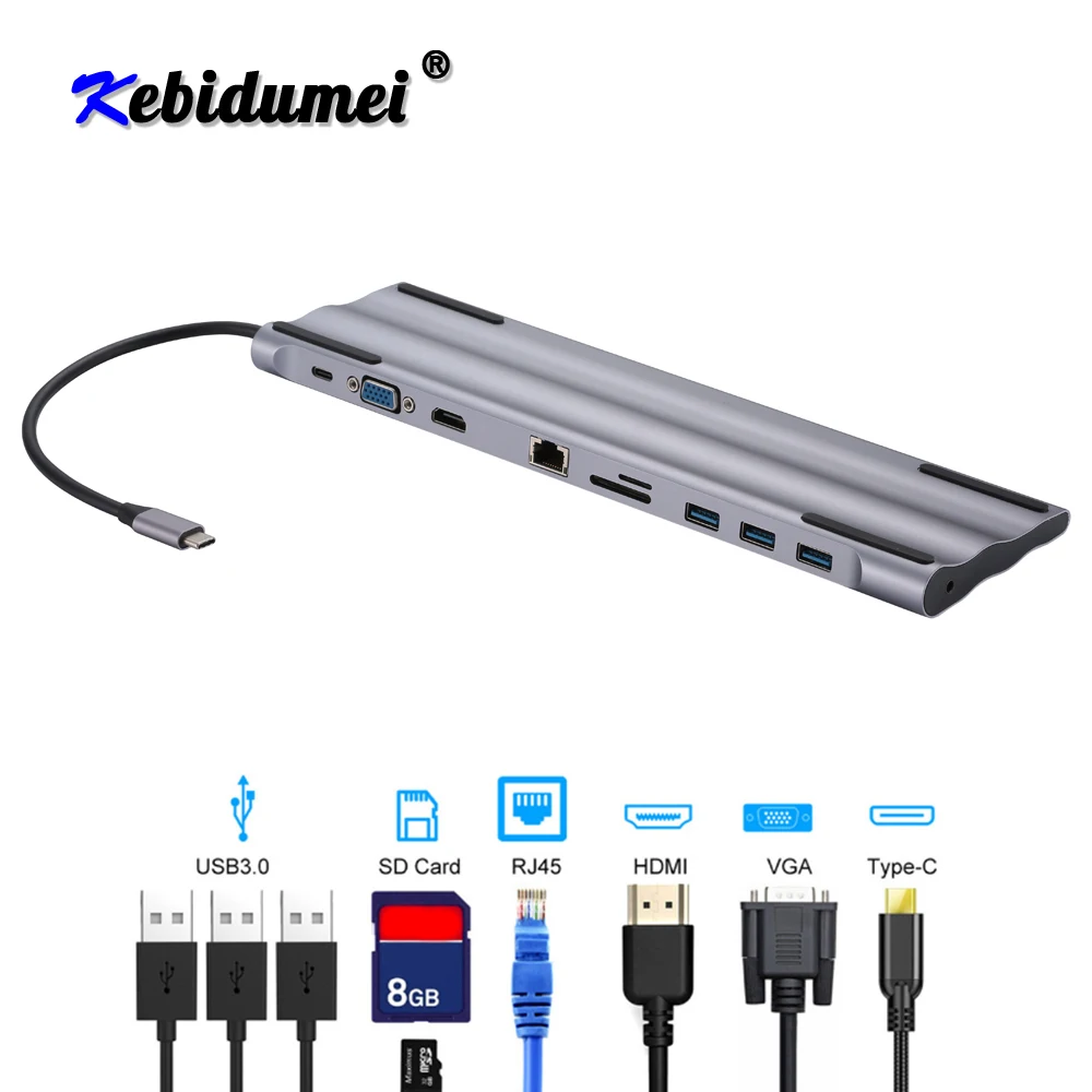 Горячий концентратор USB type C до 3,0 USB HDMI RJ45 usb-хаб для MacBook Pro Аксессуары USB разветвитель Мульти 10 портов type C концентратор USB-C