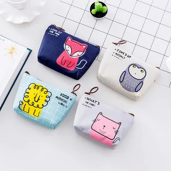 

1 Pcs Hot Sale Fashion Cartoon Fox Lion Owl Canvas Coin Purse Gift Bag Mini Document Bag Stationery