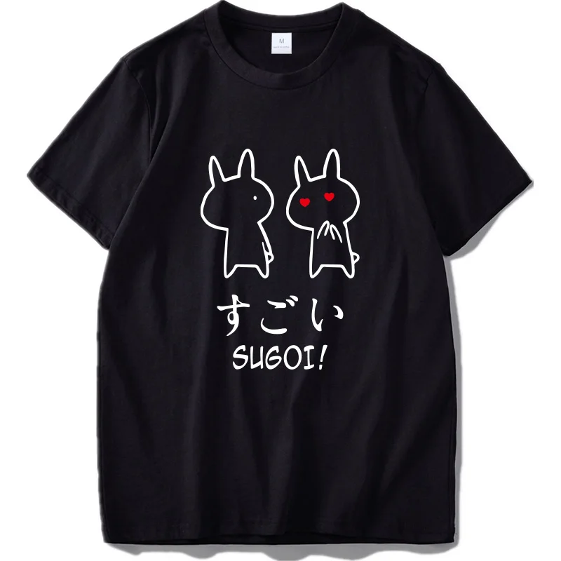 Best Sugoi Rabbit T Shirt Cute Anime Of Japan Original 100 Cotton Tee Tops Black Short Sleeved Kawaii Tshirt Print Casual T Shirts Aliexpress