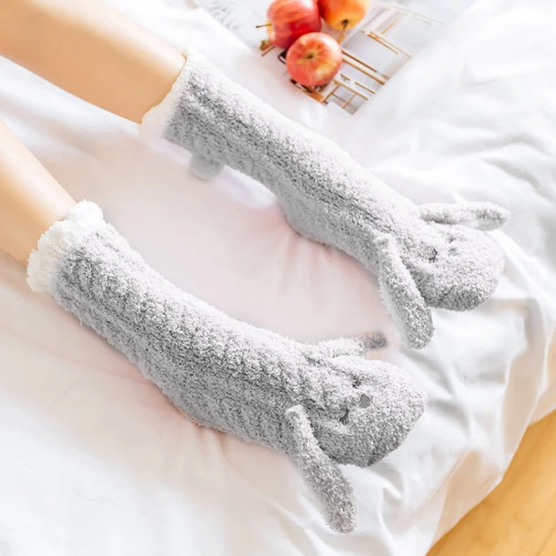 Домашняя женская теплая мягкая кровать для девочек, носки-тапочки, милая сова, кролик, утолщенные повседневные носки, Зимние удобные женские домашние носки