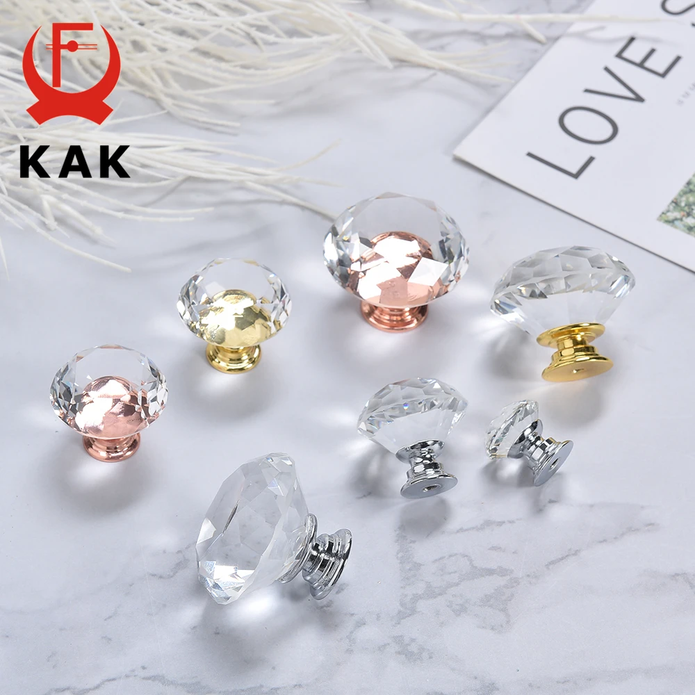 furniture handles Crystal Diamond Cabinet Knobs 30mm Gold Kitchen Cupboard Door Pulls Dresser 10Pieces