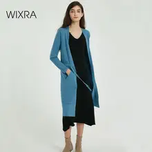Wixra Women Solid Knitted Long Cardigan Sweater Autumn Winter Casual Lace-up Long Sleeve Pockets Knit Sweater Female Tops