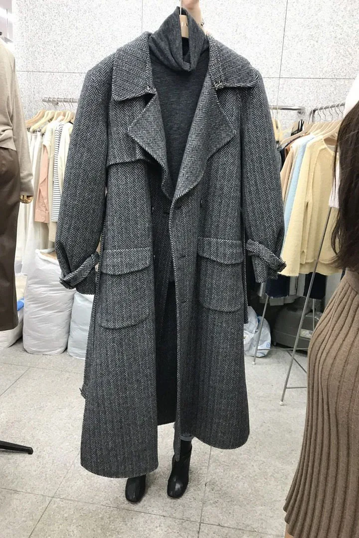 Korea Autumn and Winter New Style Vintage Lapel Double Row Button Woolen Coat Women's Woolen Coat Plus Size Coat Oversized