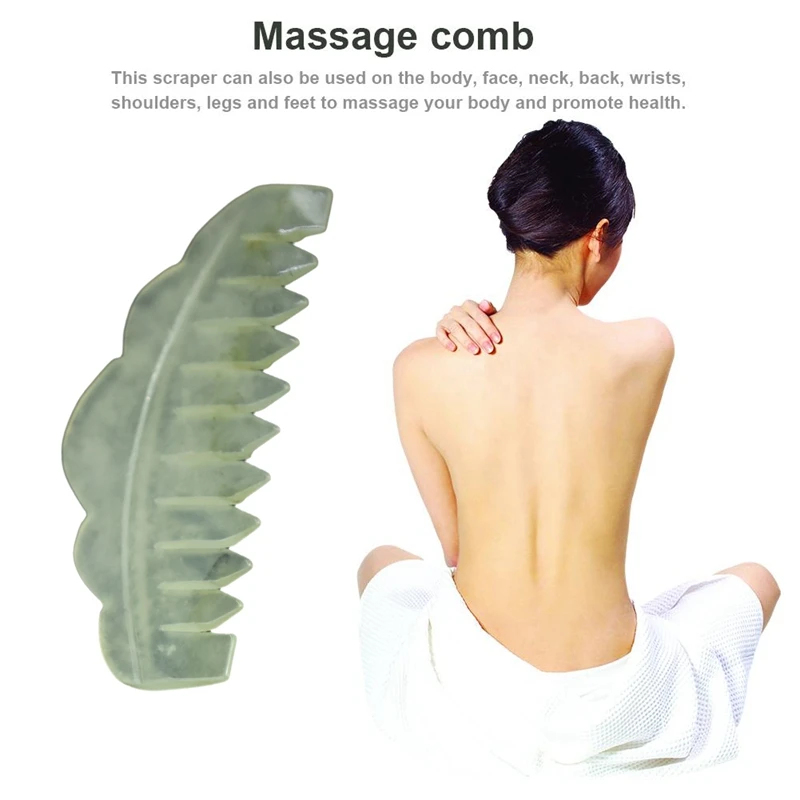 

Traditional Nature Jade Comb Massage Spa Acupuncture Head Therapy Trigger Point Treatment on Head Gua Sha Board