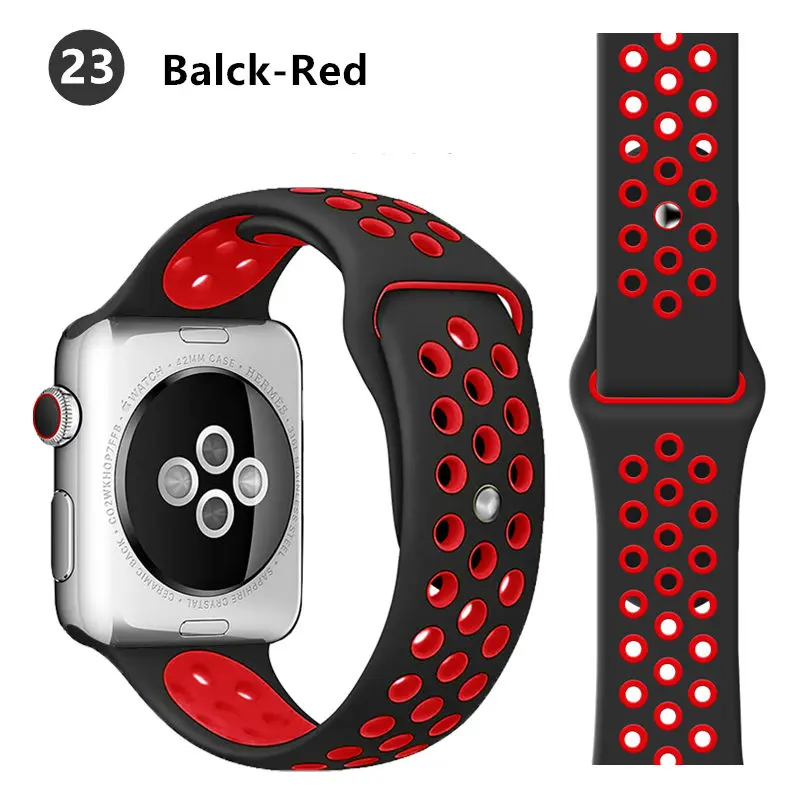 black red 23 Ремешок для Apple Watch 4/5 ремешок 44 мм 40 мм iwatch ремешок 3 42 мм 38 мм pulseira correa спортивный силиконовый браслет ремень аксессуары для часов - Цвет ремешка: black red 23