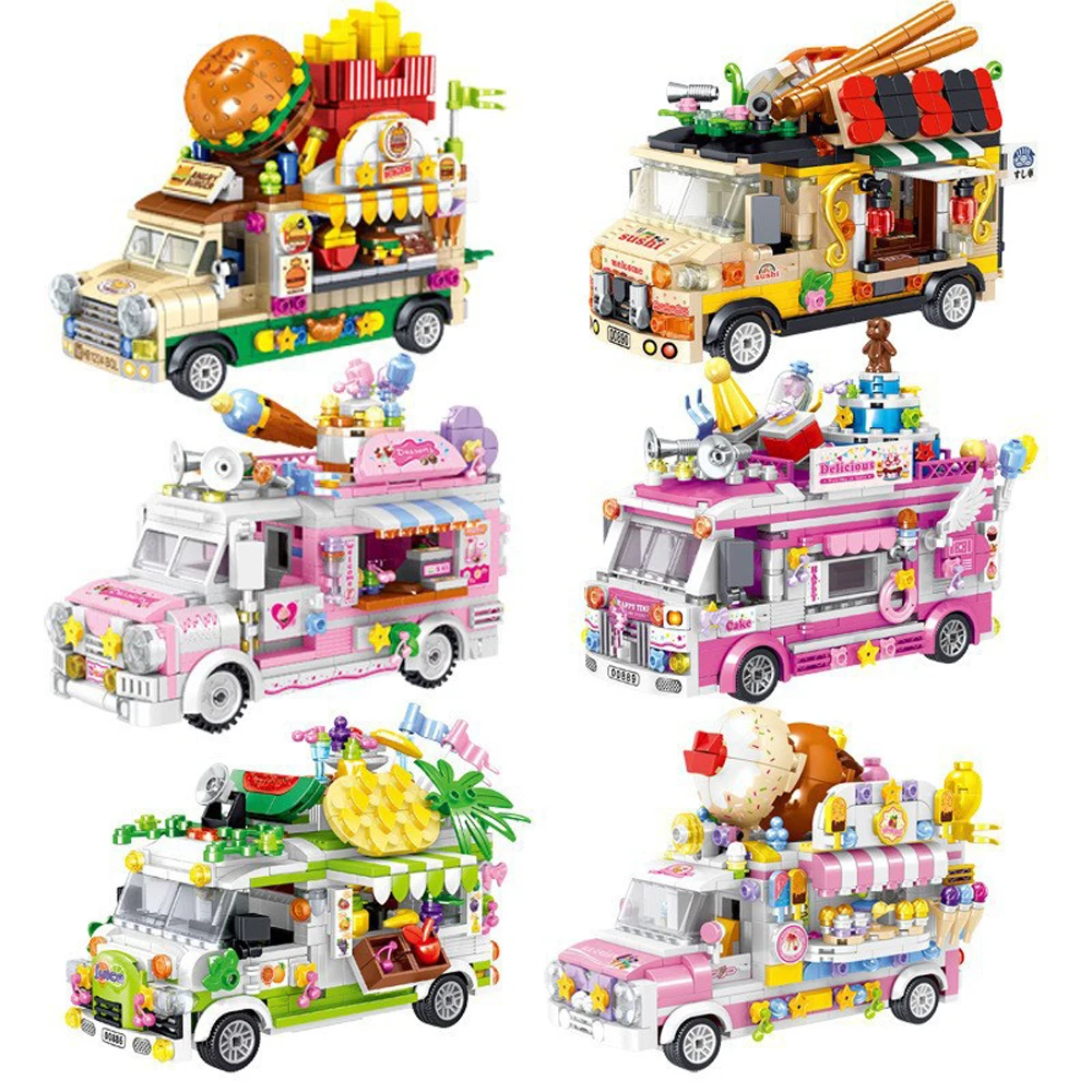 Girls Friends Building Blocks Ice Cream Burger sushi fruit dessert cart Model Bricks City Vocation Vehicle Camping Car Kids Toys | Игрушки и