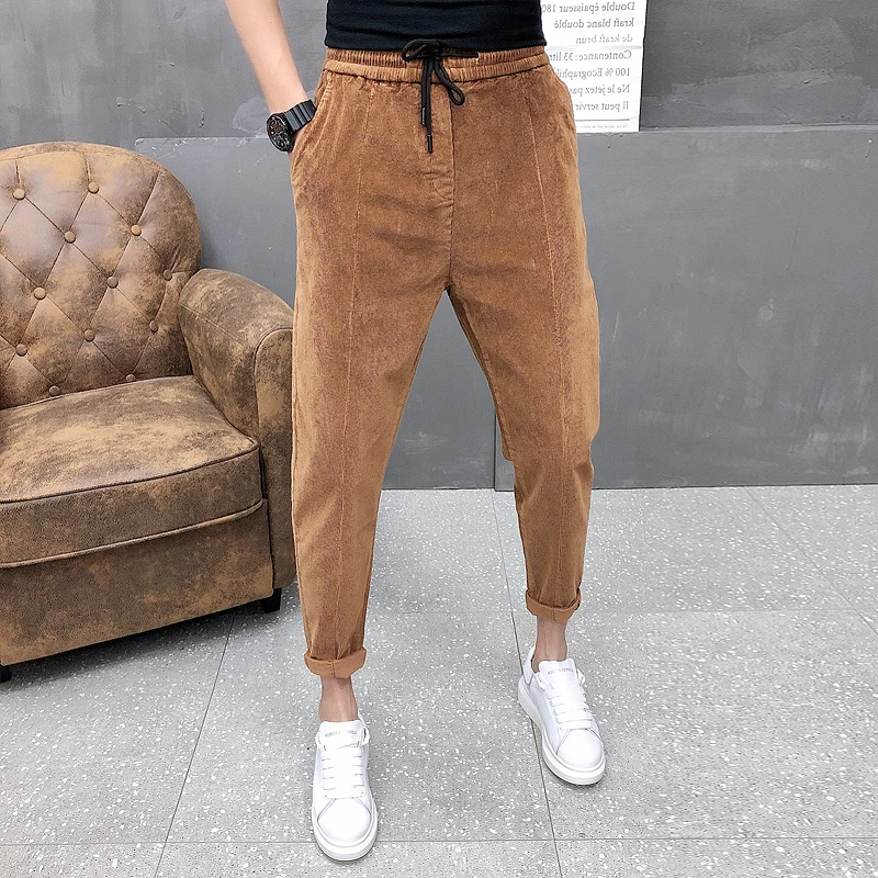 

Autumn Winter Men Pants Fashion 2020 All Match Solid Harem Pants Men Drawstring Streetwear Casual Trousers Men Clothing 36-28