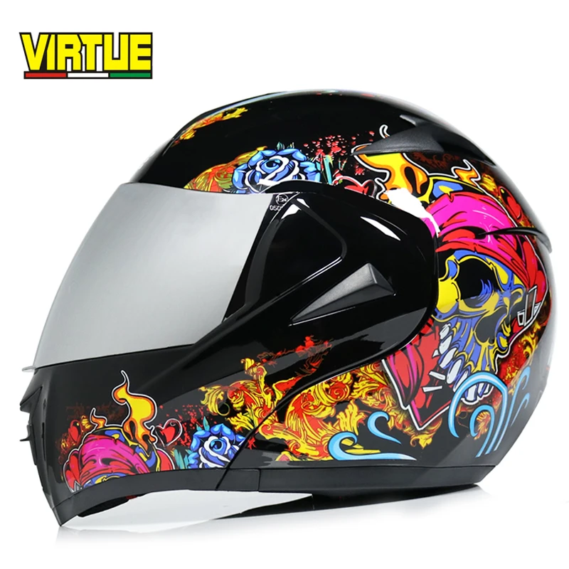 New fashion double lens flip up motorcycle helmet motocross full face helmet racing helmet M L XL XXL - Цвет: c2