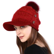 Помпон кнопки для меха одноцветная шапка Gorros женская вязаная зимняя теплая Дамская уличная Толстая вязаная теплая шапка козырьки