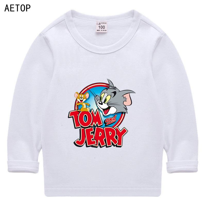Summer Tom and jerry O-Neck t shirt Tops Boys Girls Funny Splicing color Long sleeve T-shirt Kid Children Cartoon T shirt Baby - Цвет: as picture