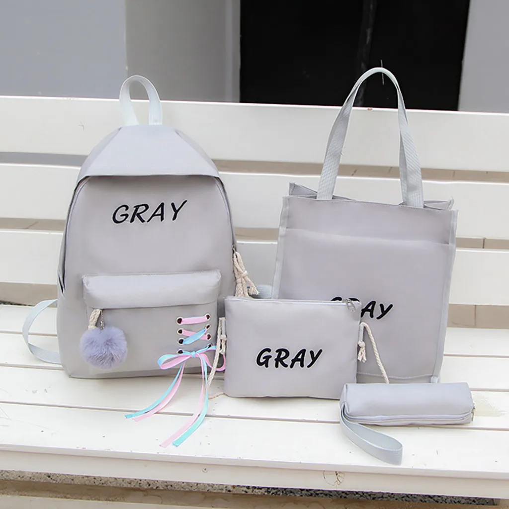 OCARDIAN 4Pcs/Set Chain Bowknot Letter Mochila Canvas Backpack Rucksacks Leisure Backpacks For Teenage Girls School Bagpack Aug7