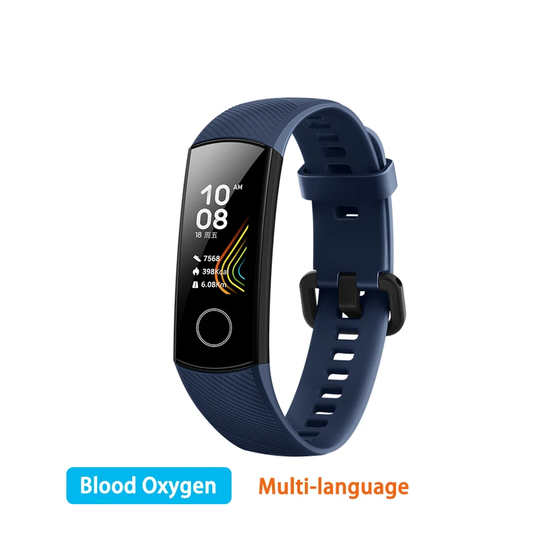 CN Version Blue Смарт-браслет huawei Honor Band 5, глобальная версия AMOLED 0,95 '', сенсорный экран, 5 АТМ, умный браслет с кислородом для измерения пульса в крови - Цвет: CN Version Blue
