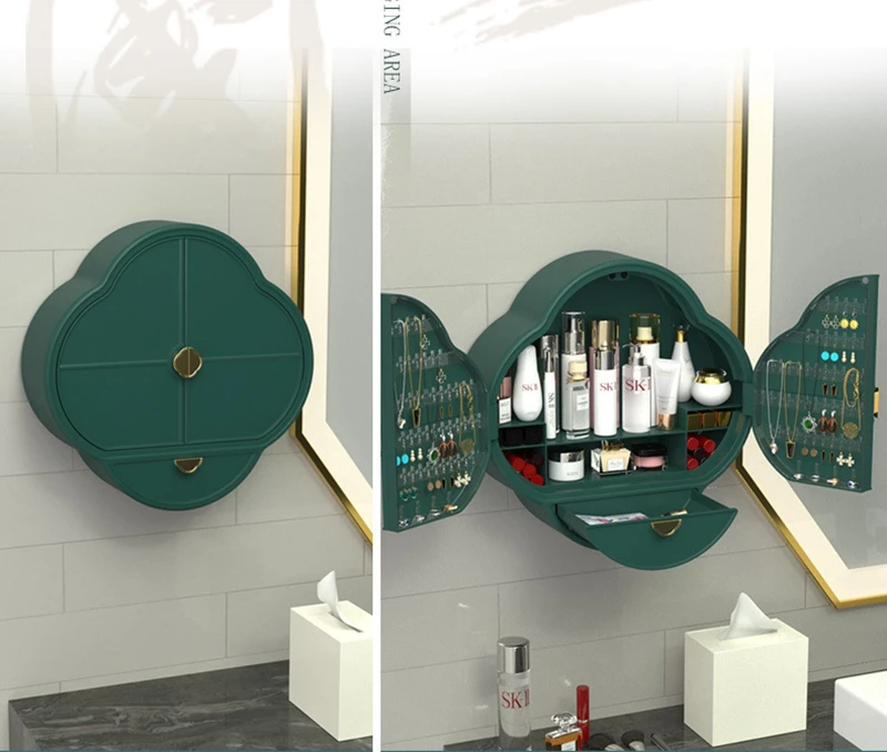 Abs Dustproof Drawer Type Wall-Mounted Makeup Storage Box Bathroom Cosmetics Organizer Box