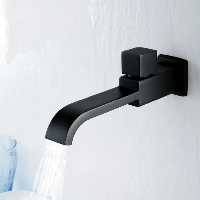 Латунный матовый черный/золотой/Хромированный квадратный смеситель для ванной комнаты, кухонный кран с одной ручкой и отверстием, настенный кран для холодной воды