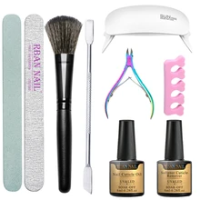 RBAN ногтей 9 шт./компл. инструменты для дизайна ногтей набор маникюр, ультрафиолетовый, светодиодный светильник Сушилка Набор для гелевого маникюра замочить набор инструментов для маникюра кисть ножницы для когтей