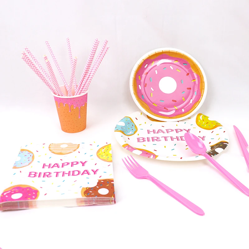 Пончик вечерние одноразовые столовые приборы Icecream бумажная салфетка под тарелку кружку детская Праздничная гирлянда для дня рождения Свадебная вечеринка