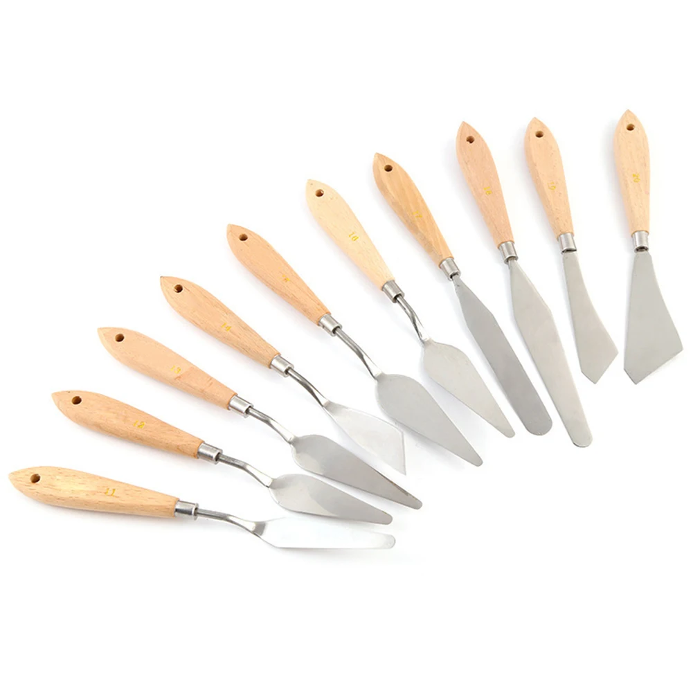 5 piezas cuchillos de paleta de acero inoxidable mango de madera cuchillo de pintura para la mezcla de pintura al óleo 