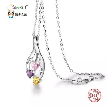 

Personalized Carved Name Necklace with 925 Sterling Silver Customized Birthstone Family Necklace Mother Day Gifts