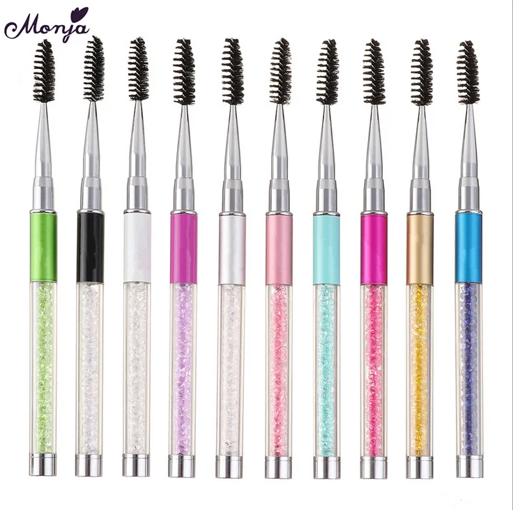 100pcs Rhinestone Acrylic Handle Eyelash Brushes Combs Spiral Mascara