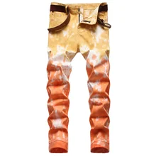 Pantalones vaqueros elásticos tie dye para hombre, jeans ajustados estilo Hip Hop para monopatín, jeans estampados de talla grande