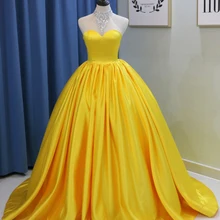 Милое 16 платье бальное платье Бальные платья кристалл Холтер шеи молния Атлас желтый девушки Дебютант дешевые платья для выпускного