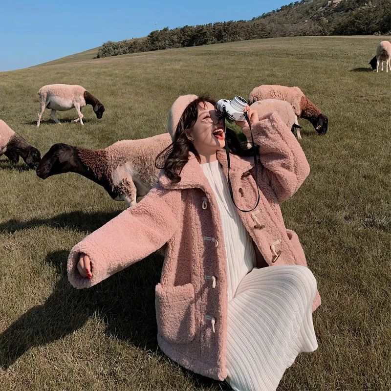 

Photo Shoot Lambs Wool Coat Women's Mid-length Winter New Style Korean-style Popular Toggle Fur Students Cotton-padded Jacket