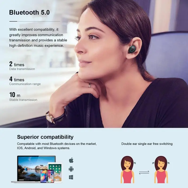 TWS T2 Bluetooth 5,0 наушники IPX5 мини Беспроводной Touch Управление наушники беспроводные стерео Bluetooth гарнитура с заряда чехол