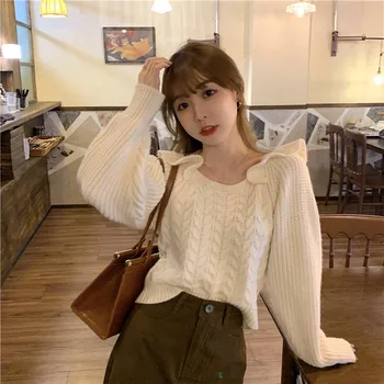 

2020 New Autumn Japanese Outer Wear Long-Sleeved Heavy-Duty Twist Sweater Coat Women's Loose Short Round Neck Top Solid Color