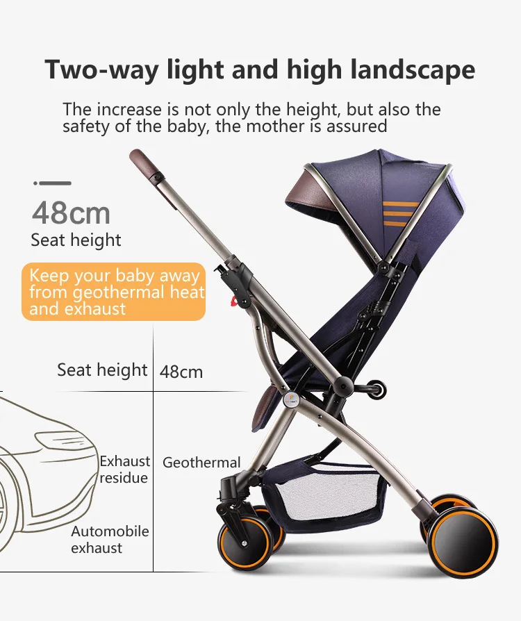 Baby stroller can sit reclining lightweight folding four-wheel shock newborn baby stroller baby stroller